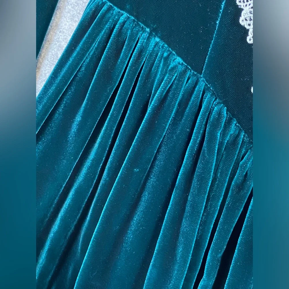Jessica McClintok Vintage Velvet Lace‎ and Beaded Dress 4 Green 80’s Petticoat - Picture 5 of 12
